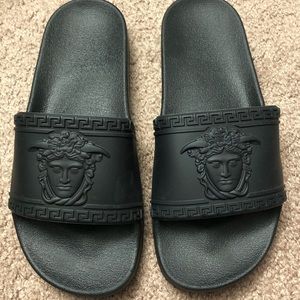 Black Slide Sandal with Medusa Design